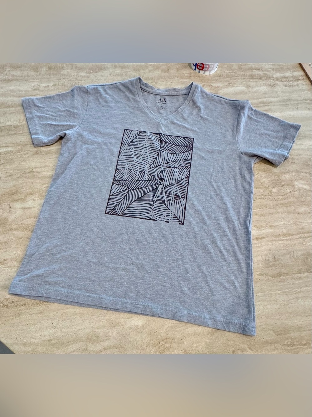 Armani Exchange A|X XL Gray V Neck Tropical Leaf Graphic T Shirt